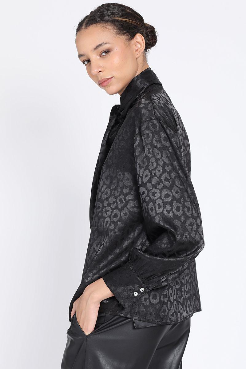 Camisa Satin Fantasia Animal, Negro Liola-1
