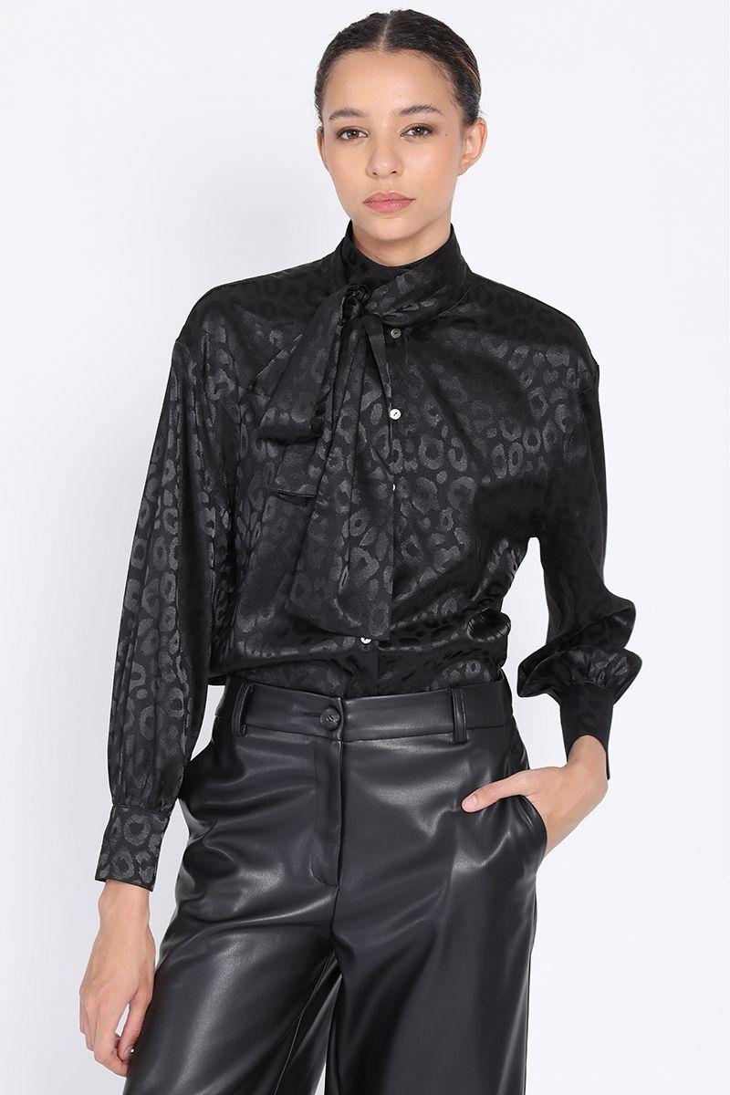 Camisa Satin Fantasia Animal, Negro Liola-2