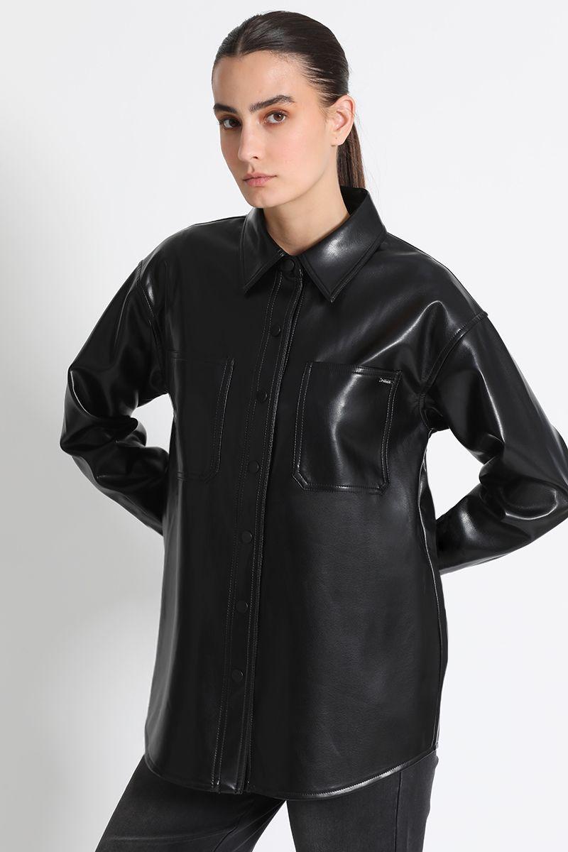 Sobrecamisa Amplia Efecto Piel Negro Liola-2