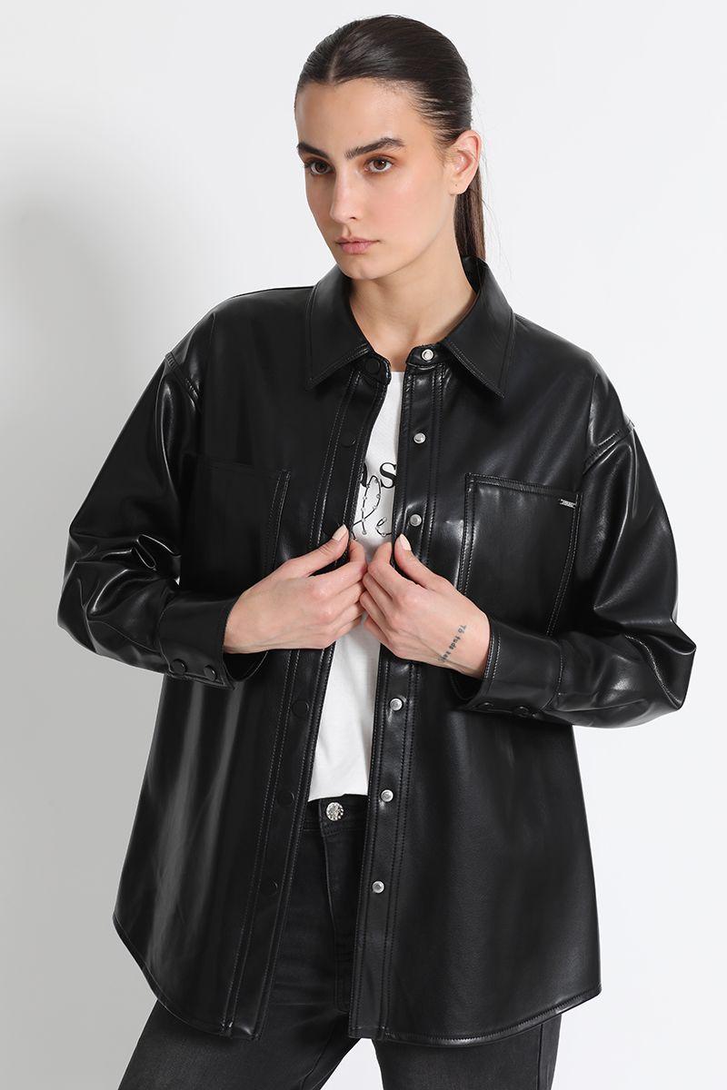 Sobrecamisa Amplia Efecto Piel Negro Liola-4