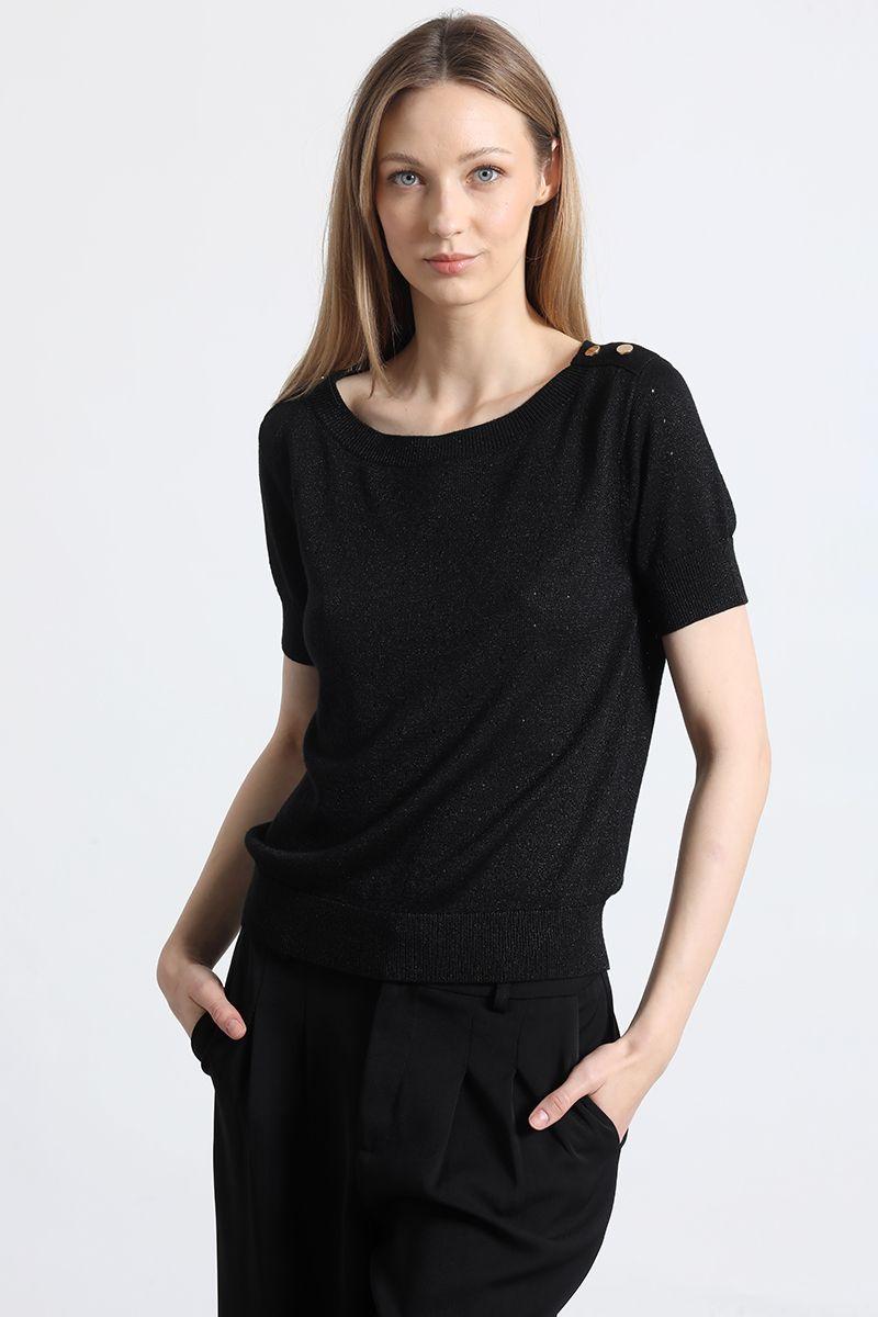 Polera tejida hilo metalizado liola mujer negro-0