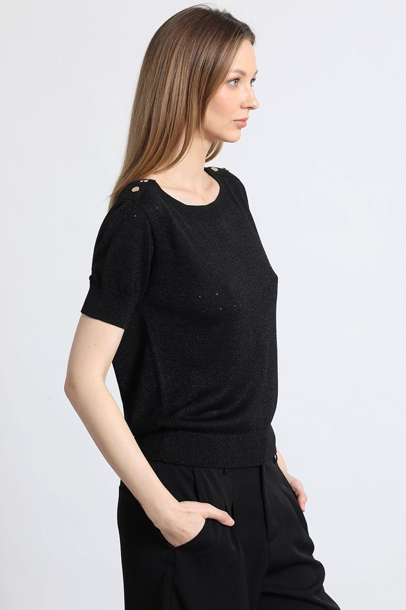 Polera tejida hilo metalizado liola mujer negro-2