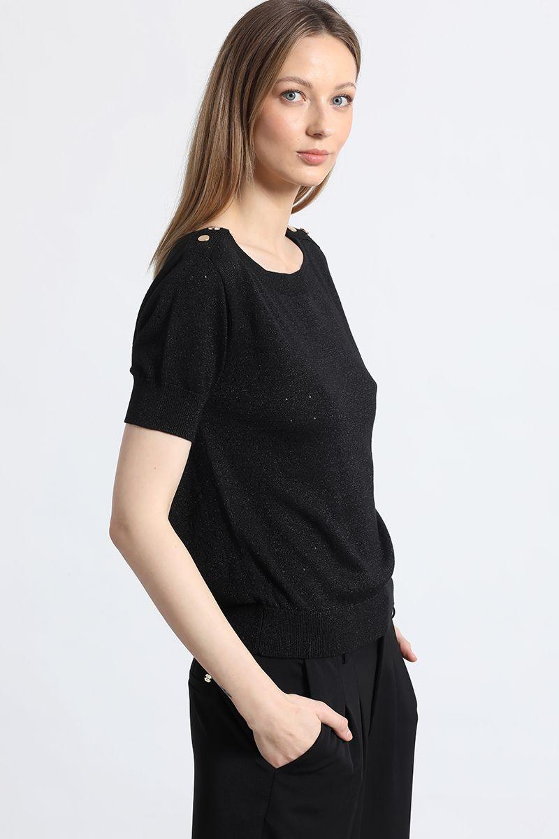 Polera tejida hilo metalizado liola mujer negro-4