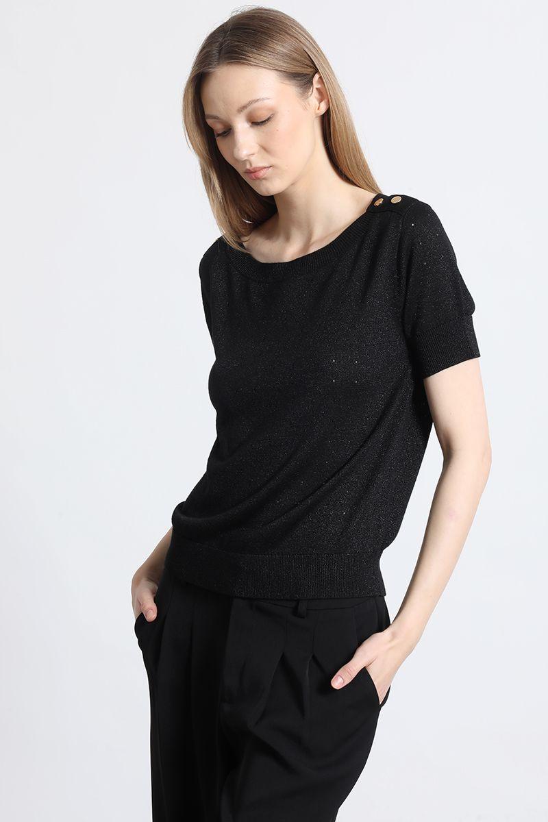 Polera tejida hilo metalizado liola mujer negro-5