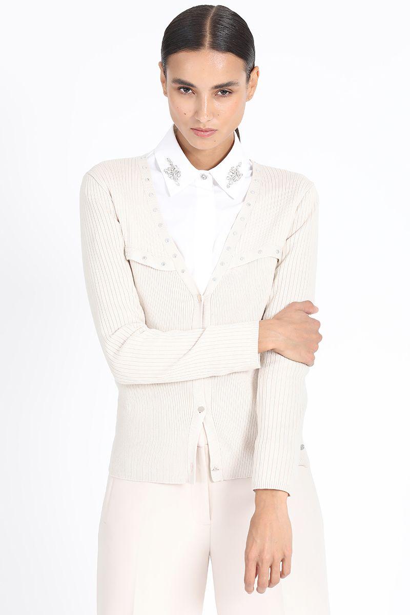 Cardigan Tejido Punto Remaches, Crudo Liola-0