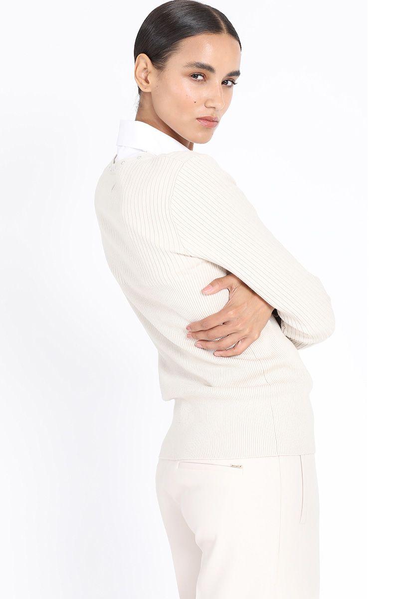 Cardigan Tejido Punto Remaches, Crudo Liola-3