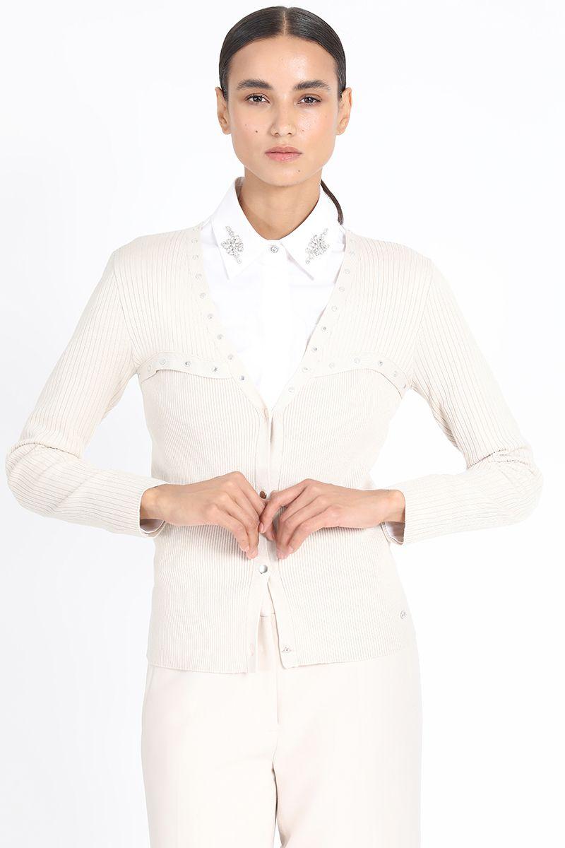 Cardigan Tejido Punto Remaches, Crudo Liola-4