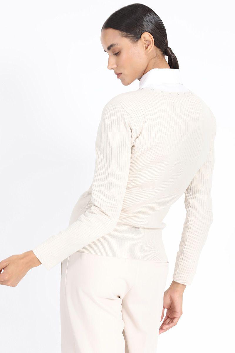 Cardigan Tejido Punto Remaches, Crudo Liola-5