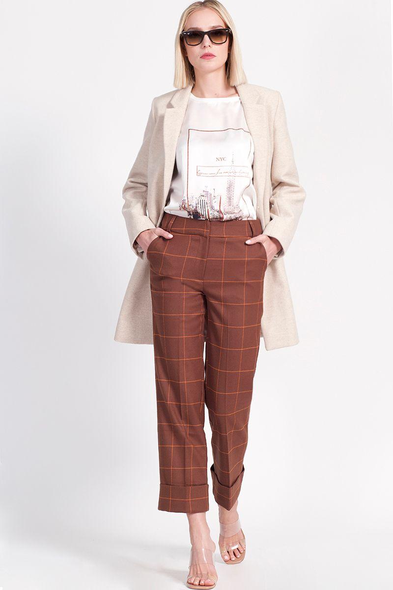 Pantalon Recto Poliéster Mix Spandex Café Liola-1