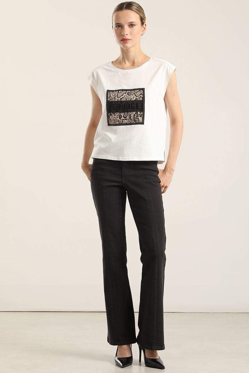 Polera Algodon Aplicacion Savage, Crudo Liola-4