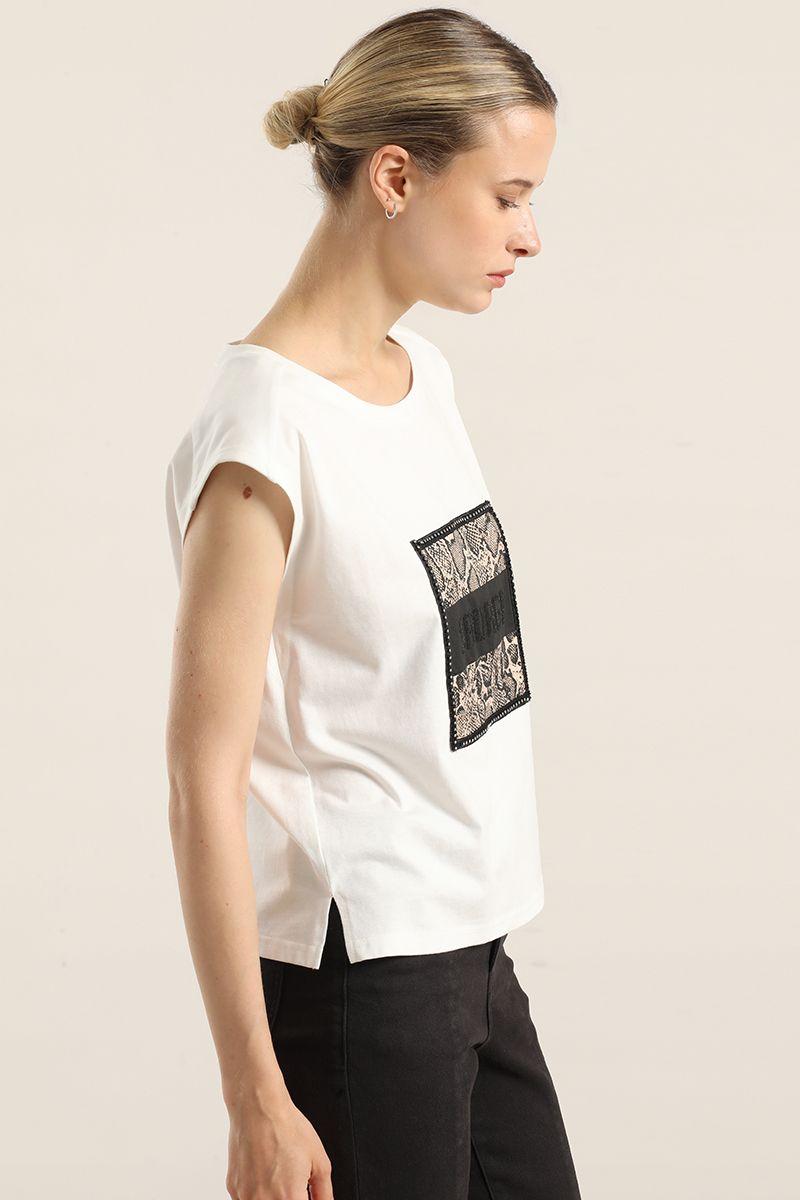 Polera Algodon Aplicacion Savage, Crudo Liola-5