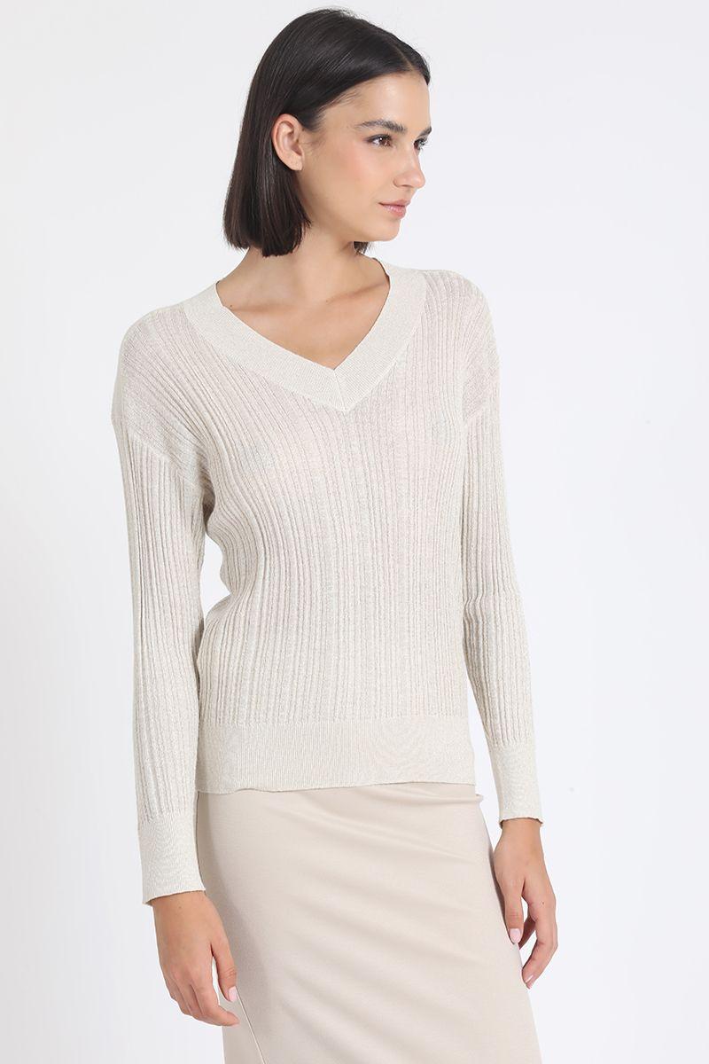 Tejido Sweater, Basico, Lurex Mix, Beige Liola-6