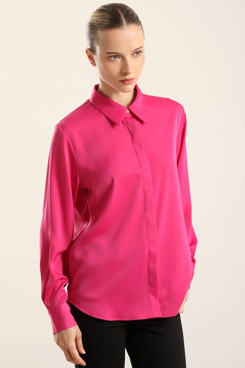 Blusa Basica Satin Opaco, Fucsia Liola-3