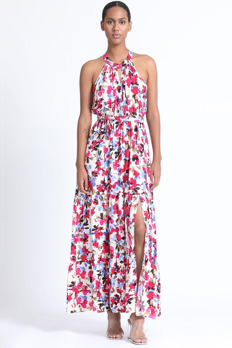 Vestido Maxi Halter Estampado Crudo Liola-0