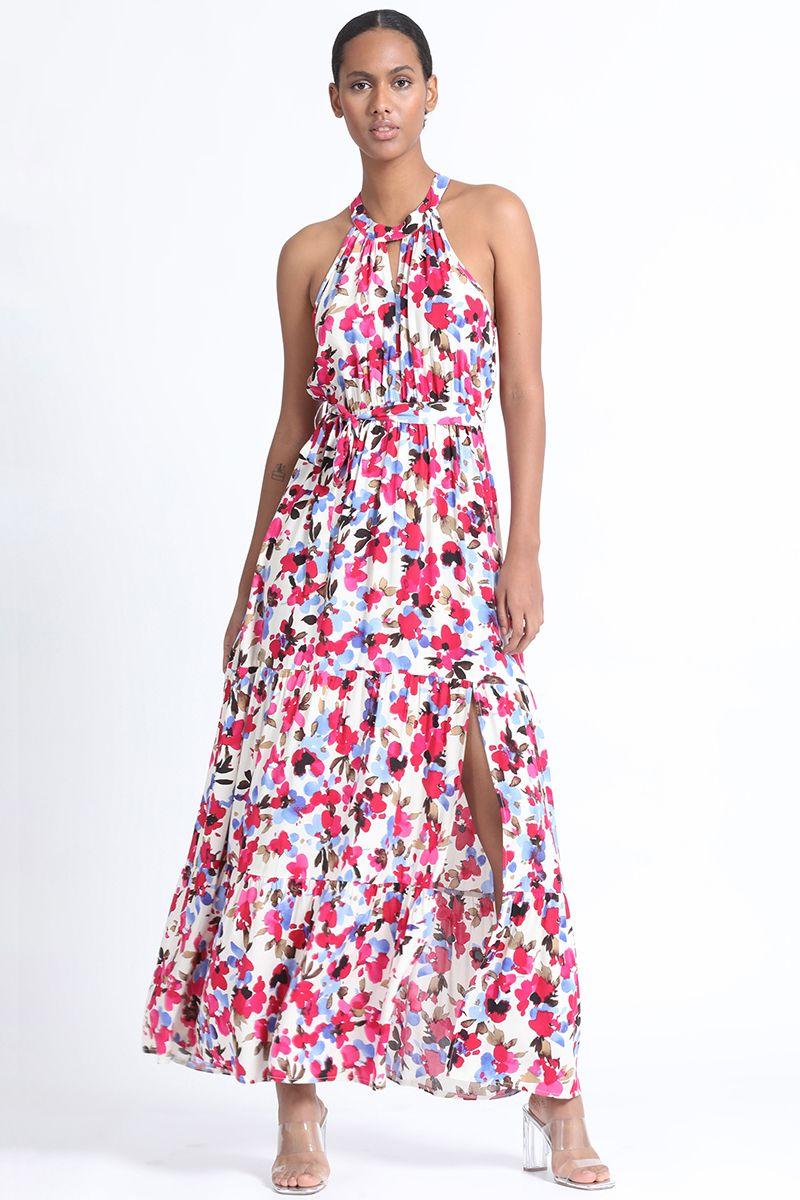 Vestido Maxi Halter Estampado Crudo Liola-4