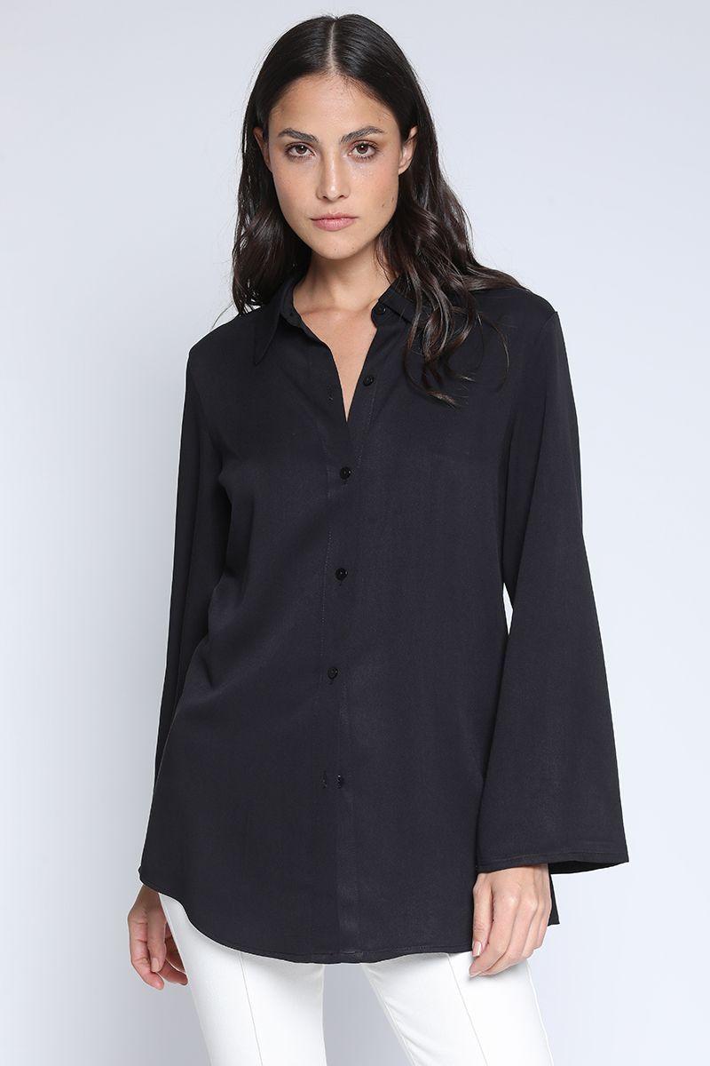 Camisa Larga Con Nudo, Negra Liola-3