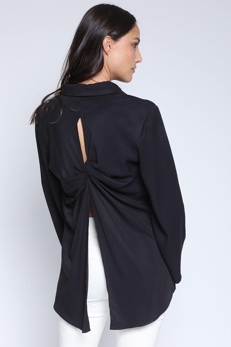 Camisa Larga Con Nudo, Negra Liola-4