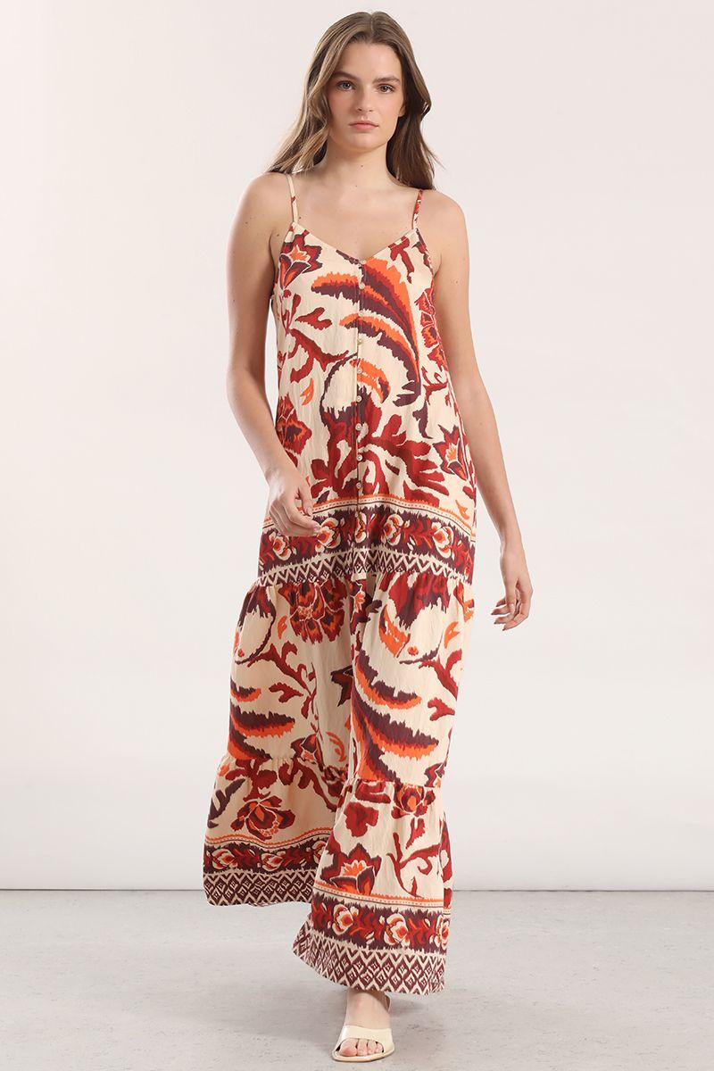 Vestido maxi estampado Liola mujer naranjo-0