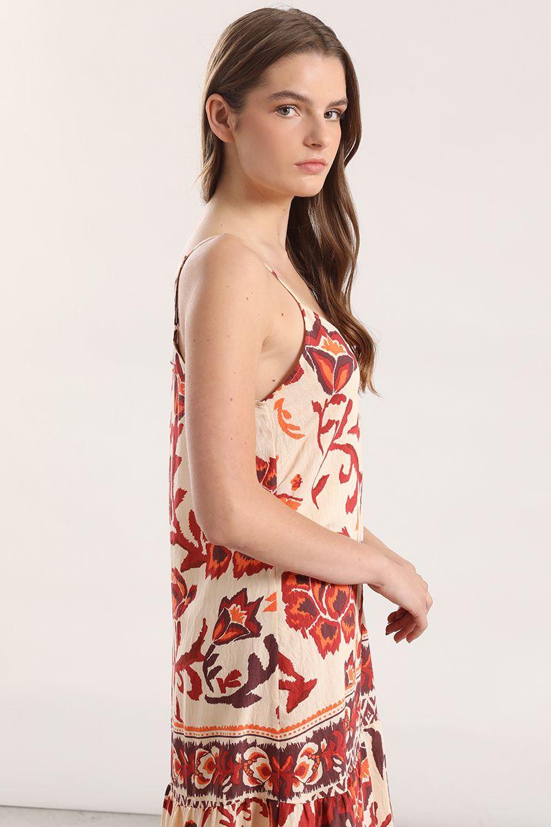 Vestido maxi estampado Liola mujer naranjo-1