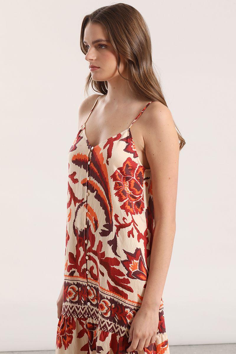 Vestido maxi estampado Liola mujer naranjo-2