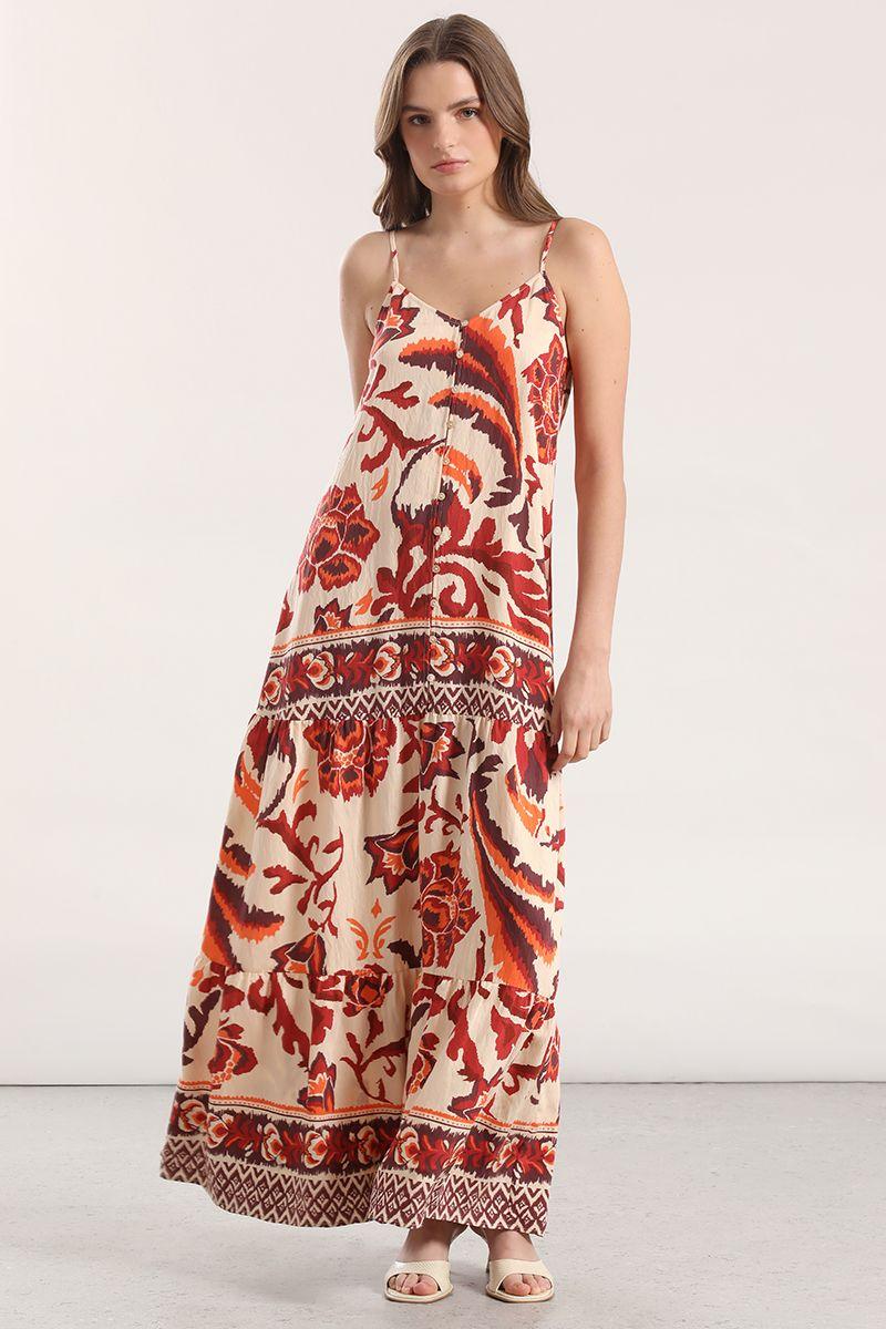 Vestido maxi estampado Liola mujer naranjo-3
