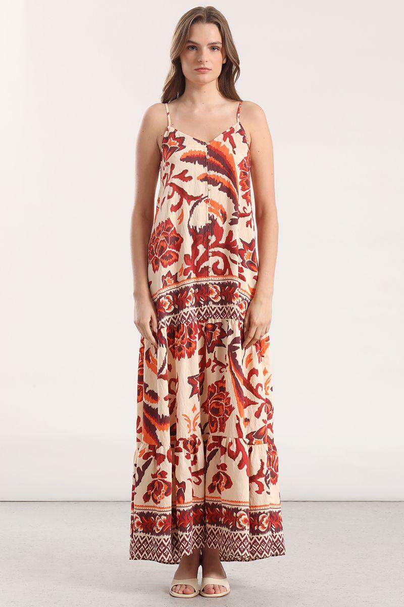 Vestido maxi estampado Liola mujer naranjo-4