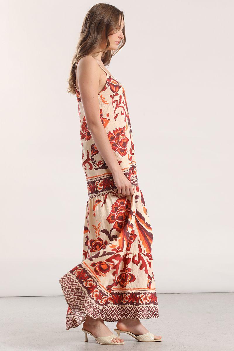 Vestido maxi estampado Liola mujer naranjo-5