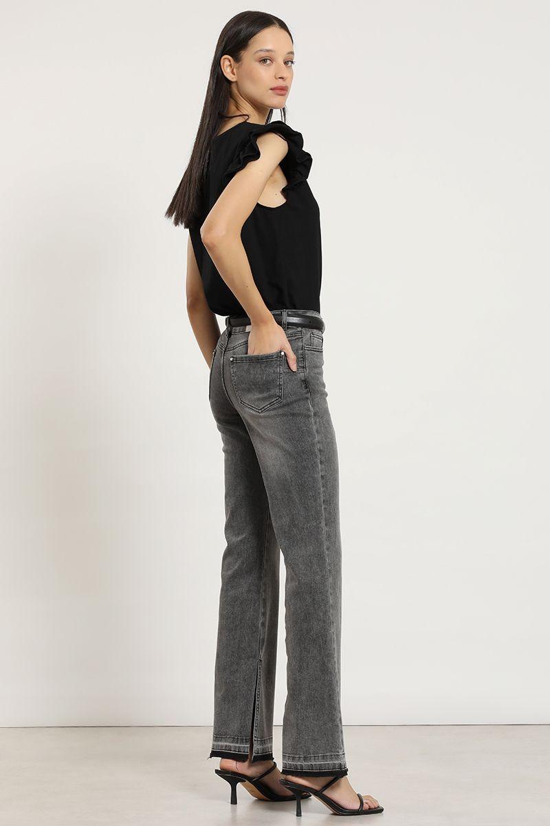 Jeans flare, tiro medio, gris Liola-4