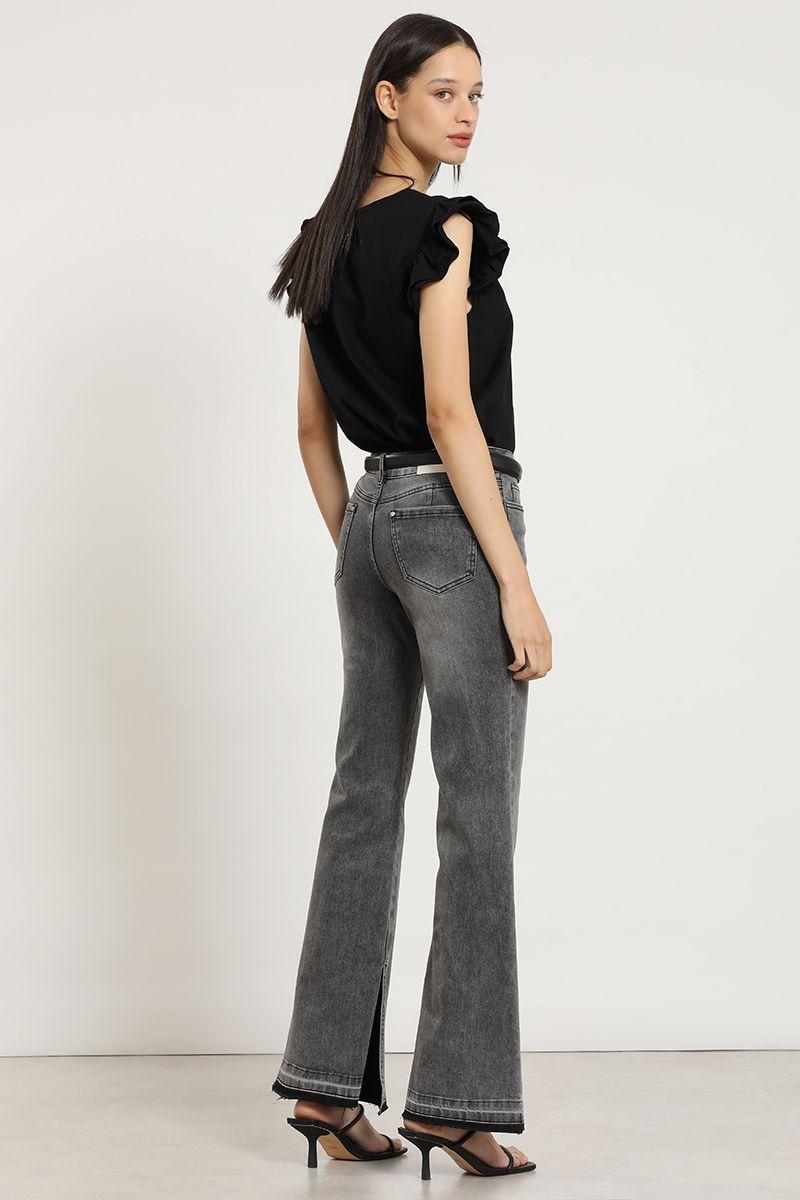 Jeans flare, tiro medio, gris Liola-6