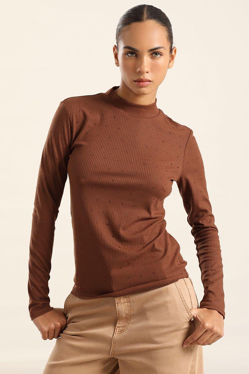 Top Strass Cuello Subido, Chocolate Liola-2