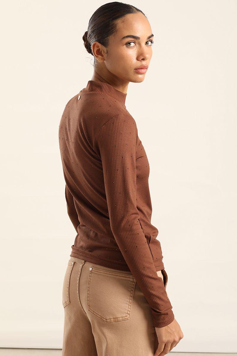 Top Strass Cuello Subido, Chocolate Liola-3