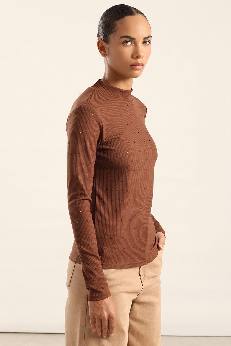 Top Strass Cuello Subido, Chocolate Liola-6