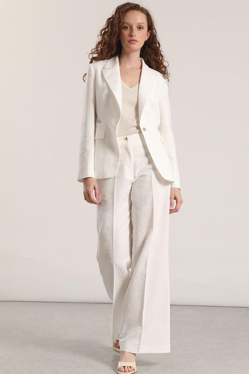 Blazer con encaje lino Liola mujer crudo-6