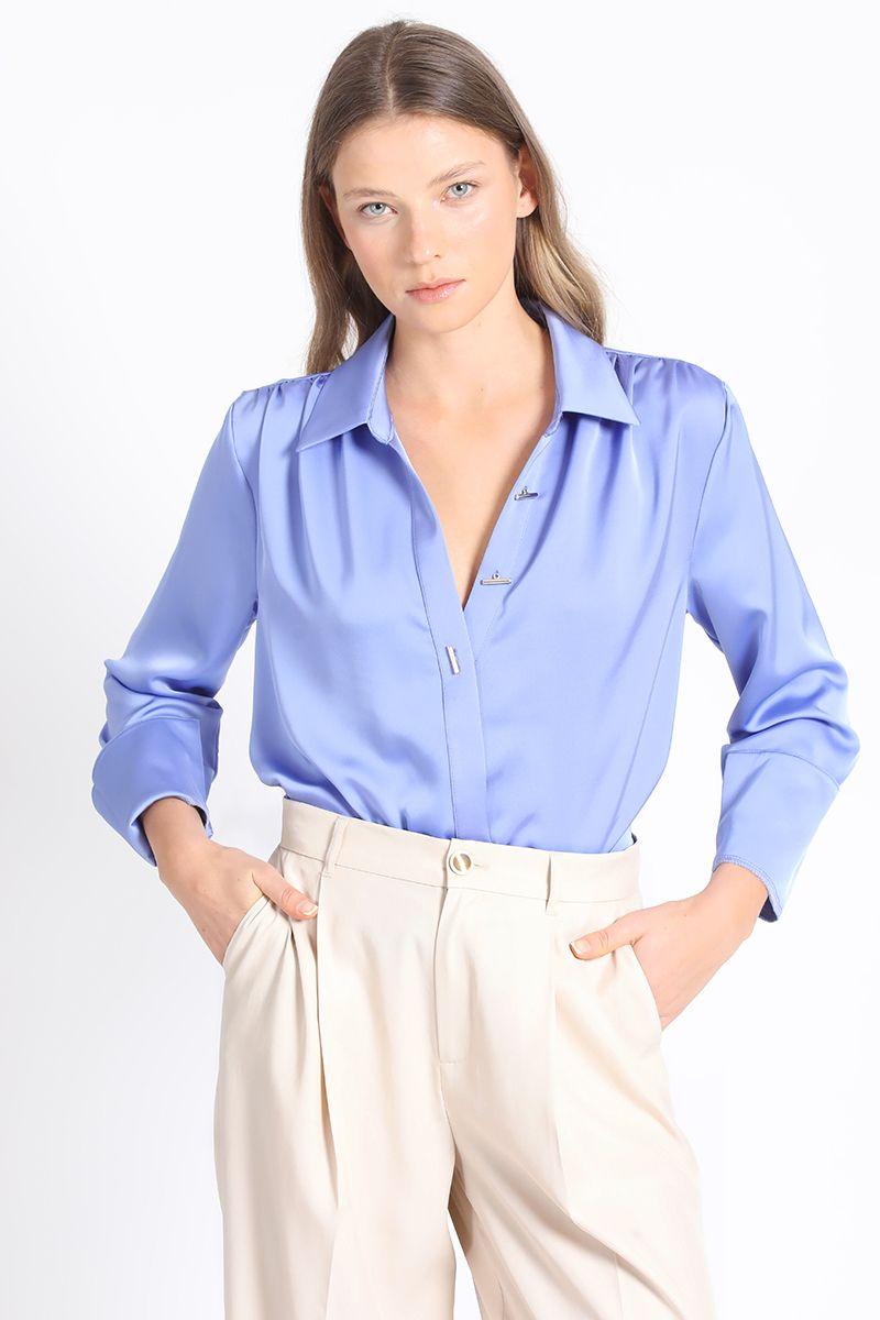 Blusa Satinada Boton Fantasia, Lila Liola-0