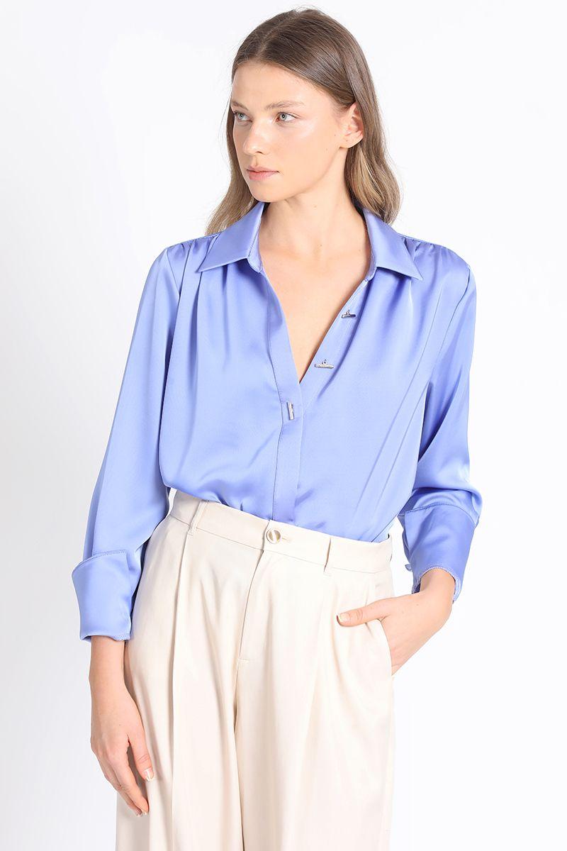 Blusa Satinada Boton Fantasia, Lila Liola-2