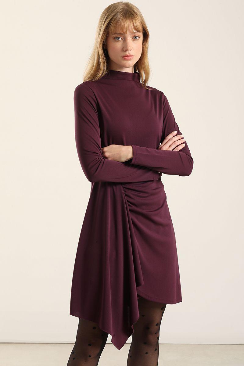 Vestido Con Rucha, Ciruela Liola-0