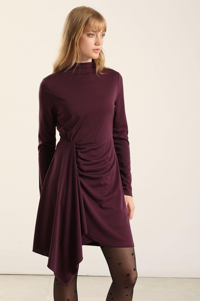 Vestido Con Rucha, Ciruela Liola-2