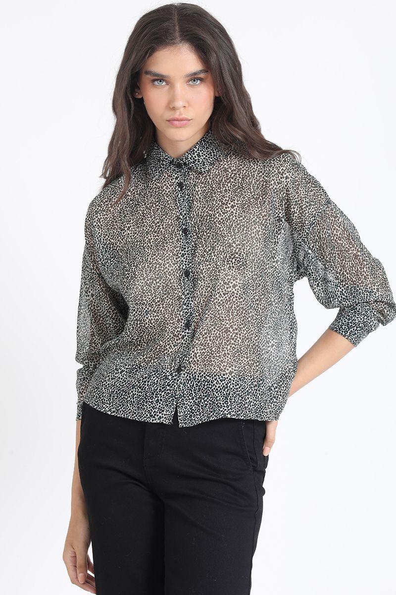 Blusa Gasa Fantasia Animal Con Hilo Metalizado, Azul Liola-3