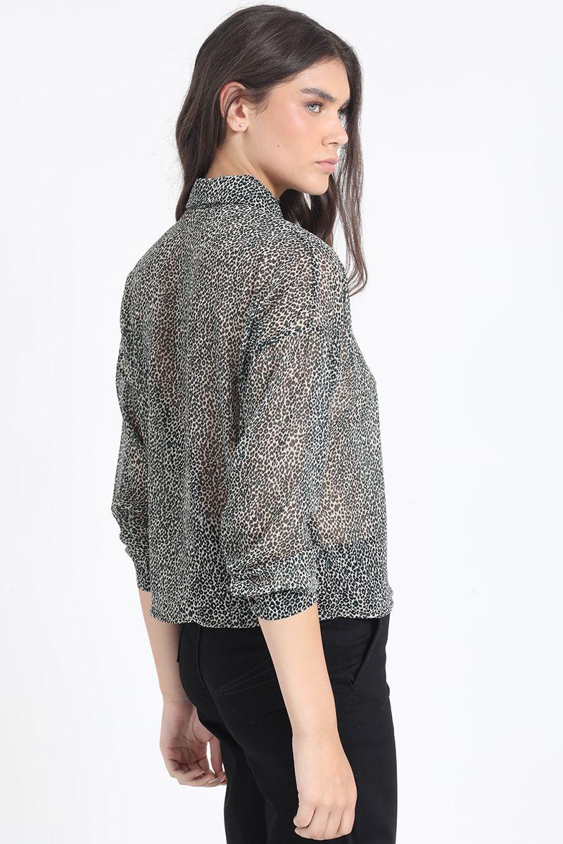 Blusa Gasa Fantasia Animal Con Hilo Metalizado, Azul Liola-4