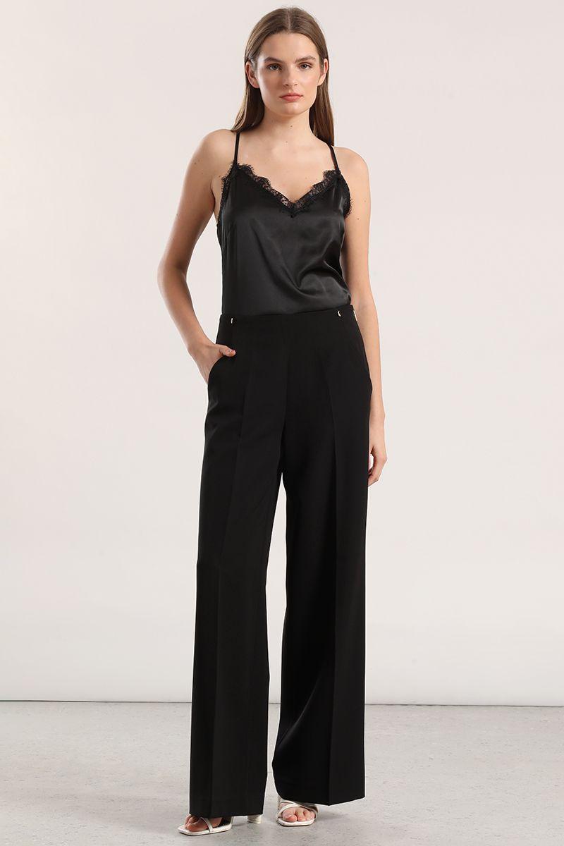 Top lencero mix satin encaje mujer Liola negro-1