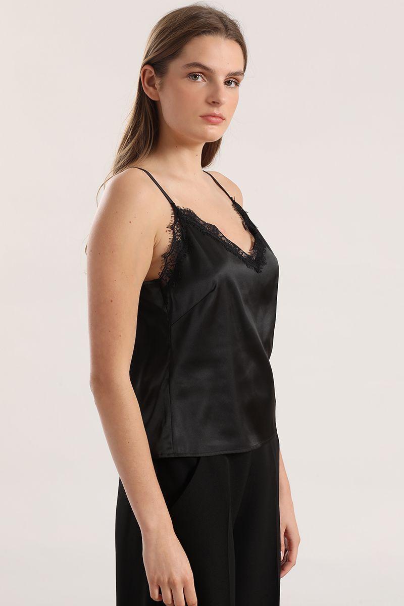 Top lencero mix satin encaje mujer Liola negro-2