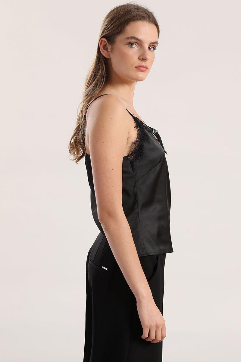 Top lencero mix satin encaje mujer Liola negro-3