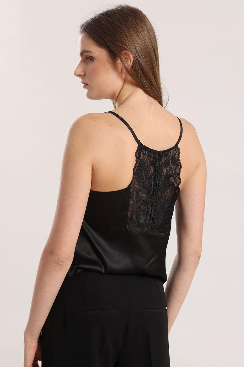 Top lencero mix satin encaje mujer Liola negro-4