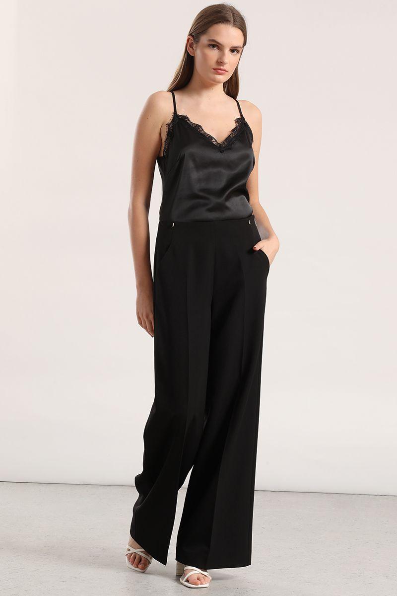 Top lencero mix satin encaje mujer Liola negro-5