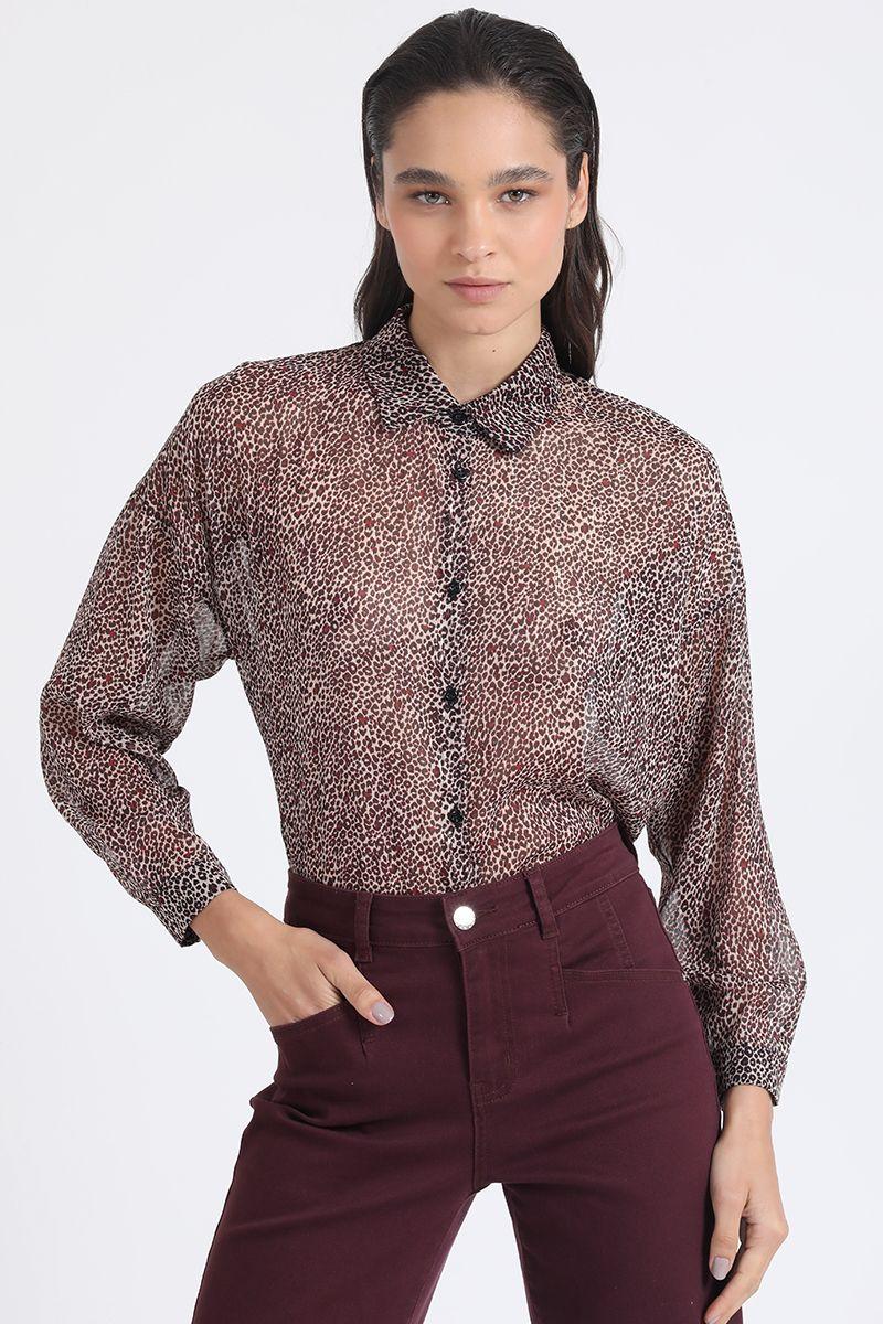Blusa Gasa Fantasia Animal Con Hilo Metalizado, Burdeo Liola-2
