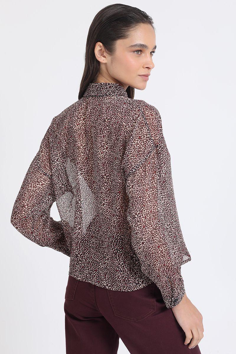 Blusa Gasa Fantasia Animal Con Hilo Metalizado, Burdeo Liola-3
