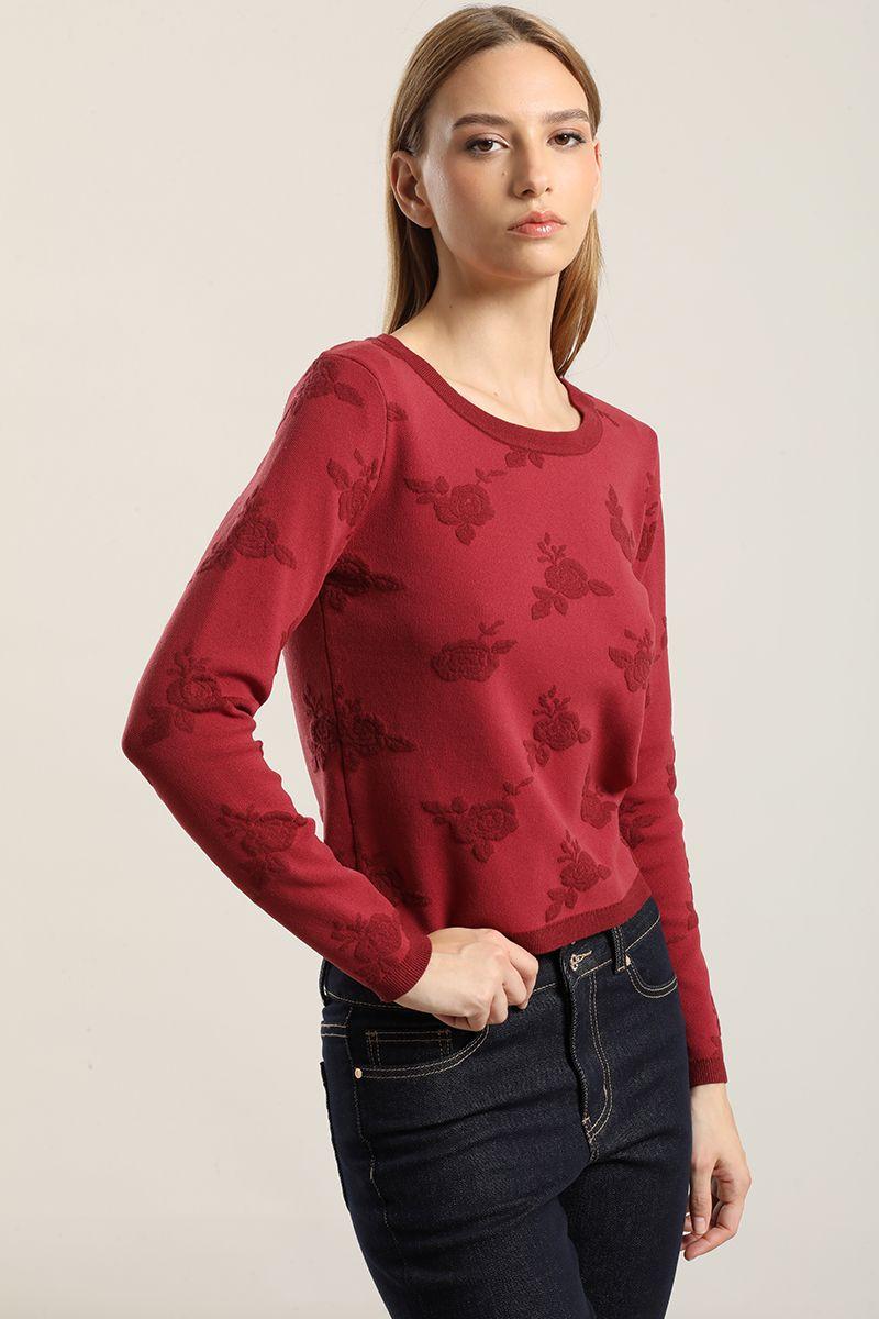 Jersey punto jacquard flores, burdeo Liola-3