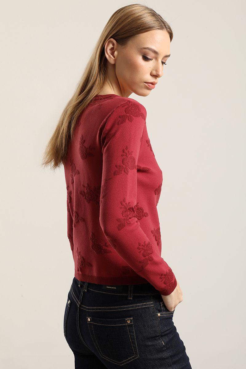 Jersey punto jacquard flores, burdeo Liola-5