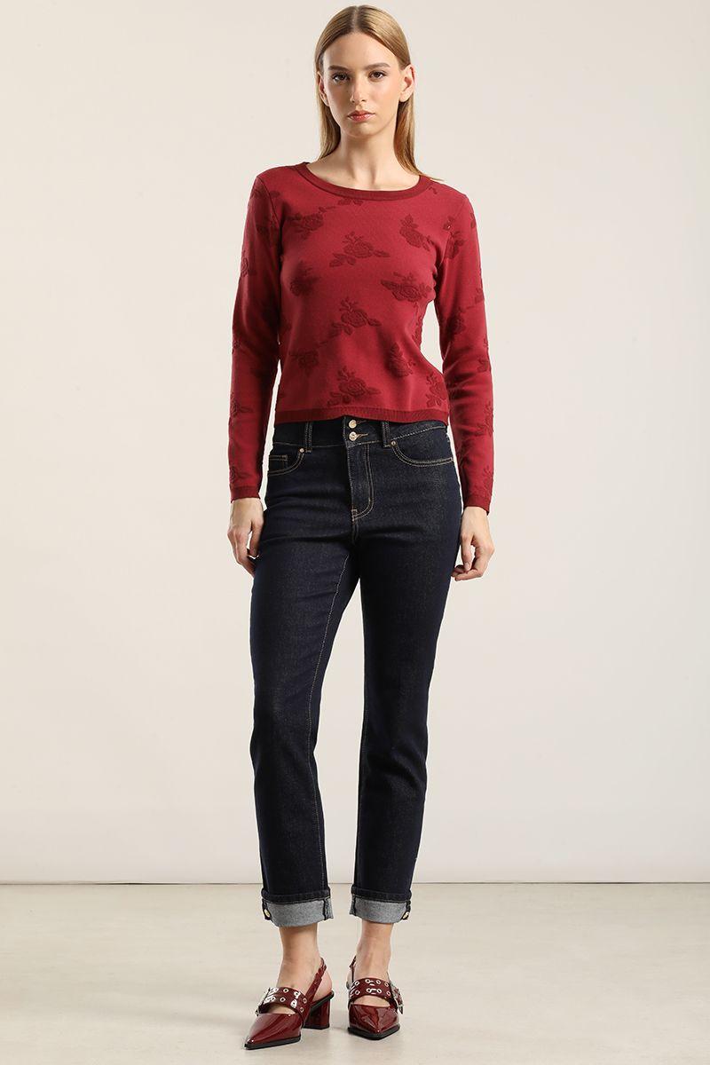 Jersey punto jacquard flores, burdeo Liola-6