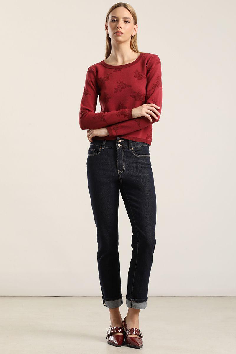 Jersey punto jacquard flores, burdeo Liola-2